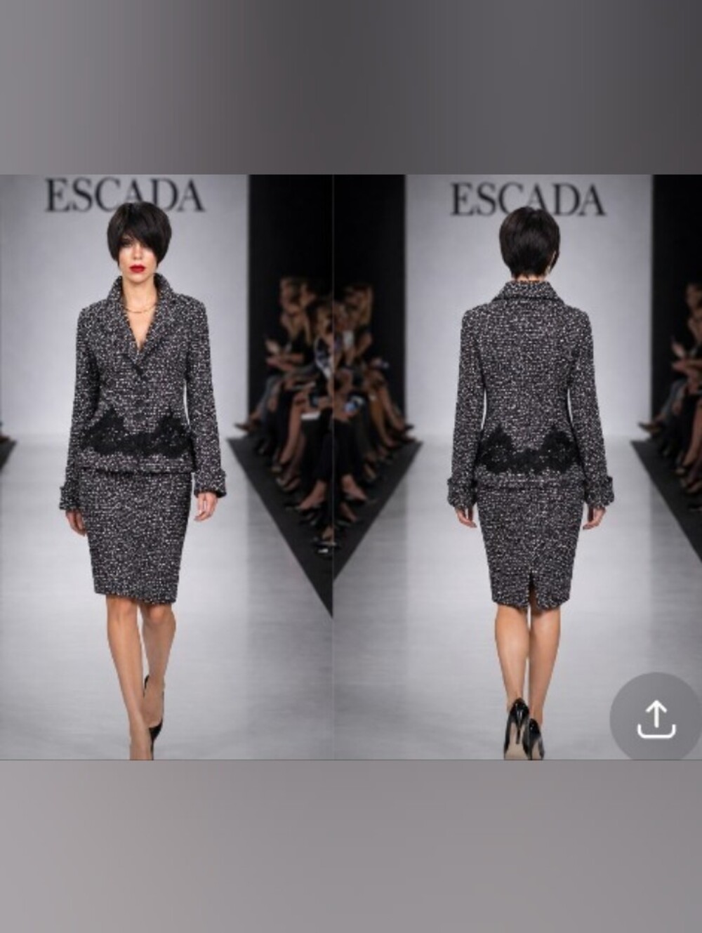 EXQUISITE ESCADA WOOL COTTON BLEND BLACK WHITE TWEED BOUCLE LACE SKIRT SUIT 10/8 - Picture 13 of 16